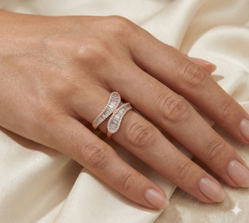 Cross over rose gold silver rings for women