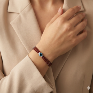 Red beads 3 layer silver bracelet