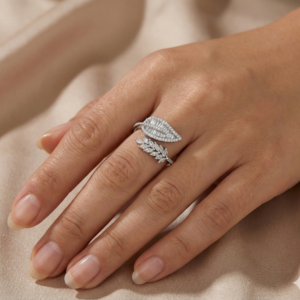 Delicate leaf silver rings for women