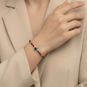 Red beads evil eye silver bracelet
