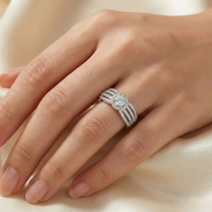 Multi row pave silver rings for women