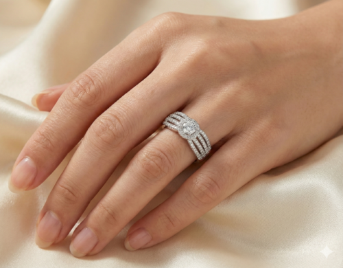 Multi row pave silver rings for women
