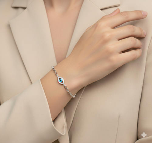 Infinity x evil eye silver bracelet