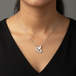 Butterfly mop silver necklace