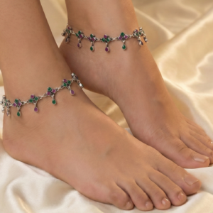 Multi stone dangle silver payal