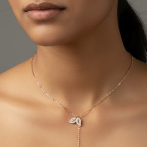 Rose gold leaf silver necklace