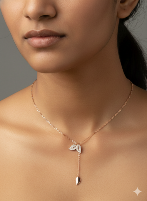 Rose gold leaf silver necklace