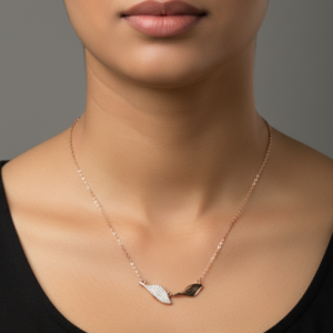 Rose gold leaf silver necklace