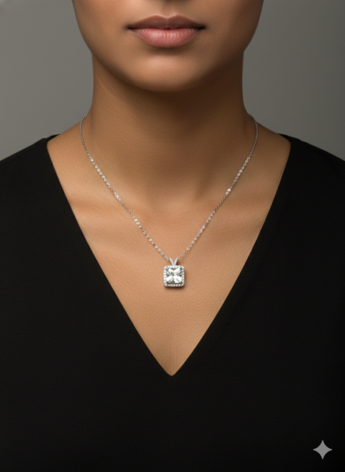 Square cz silver necklace