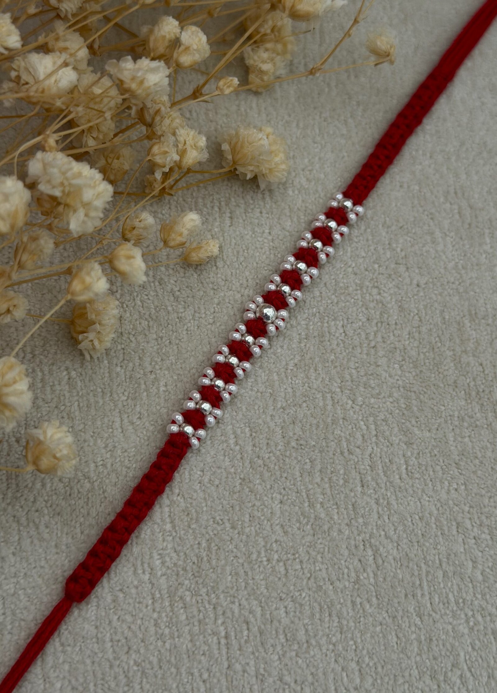 Floral Red Silver Rakhi - Image 4
