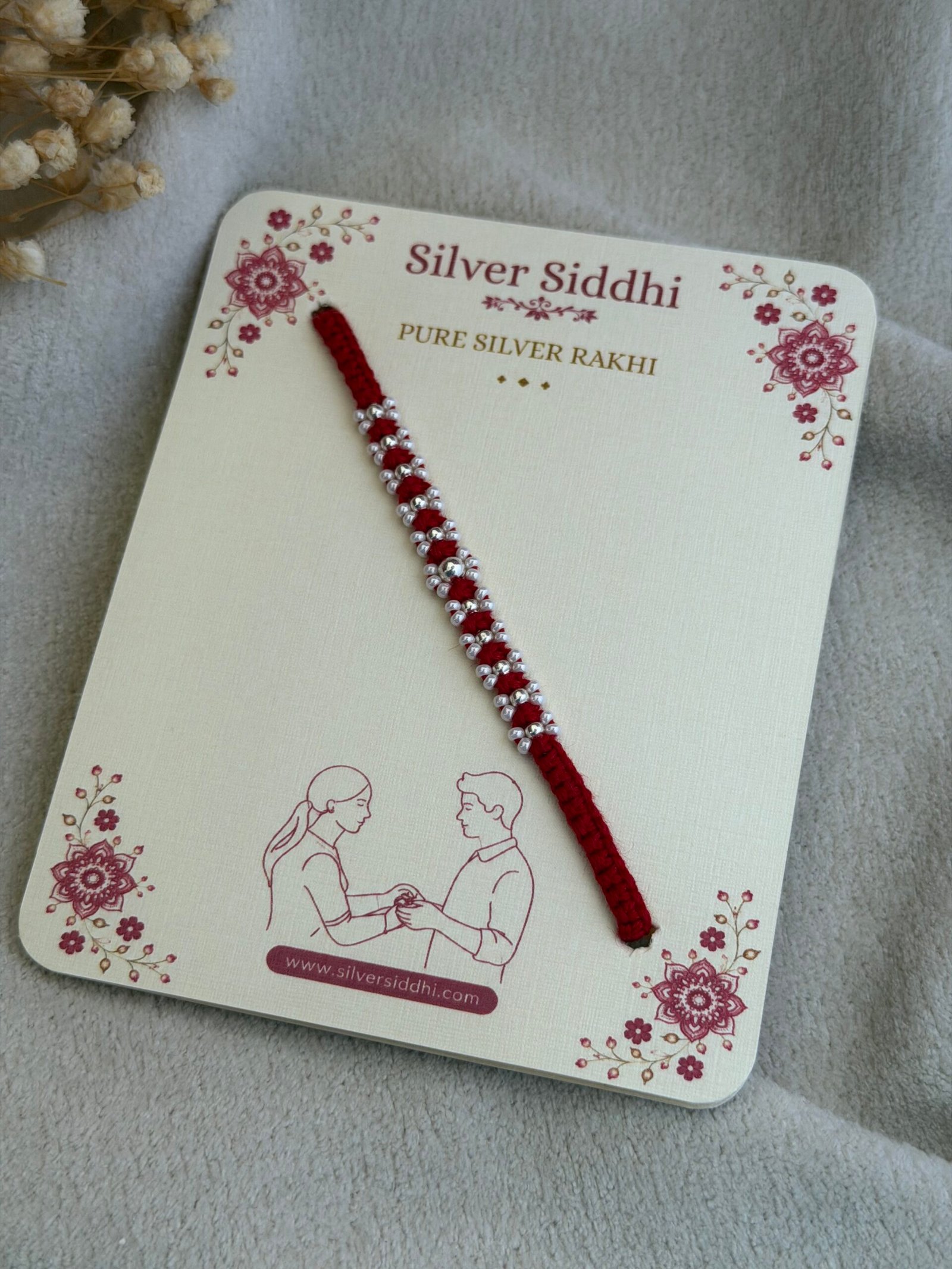 Floral Red Silver Rakhi - Image 3