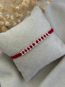 Floral Red Silver Rakhi