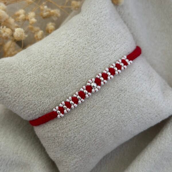 Floral Red Silver Rakhi