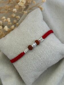 Rudraksha Silver beads Rakhi Red