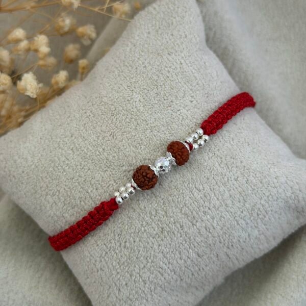 Rudraksha Silver beads Rakhi Red