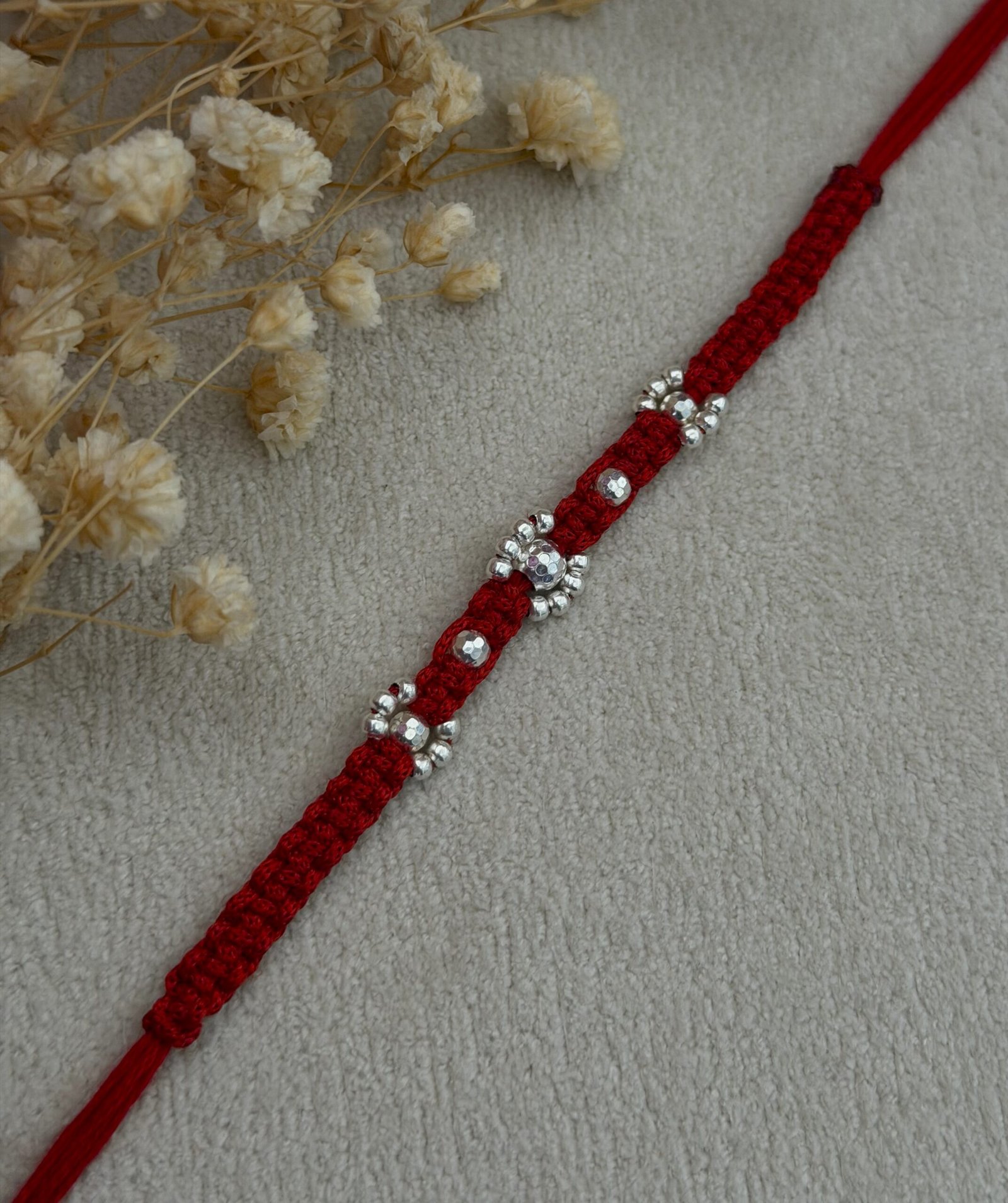 Floral Red Silver Rakhi - Image 4