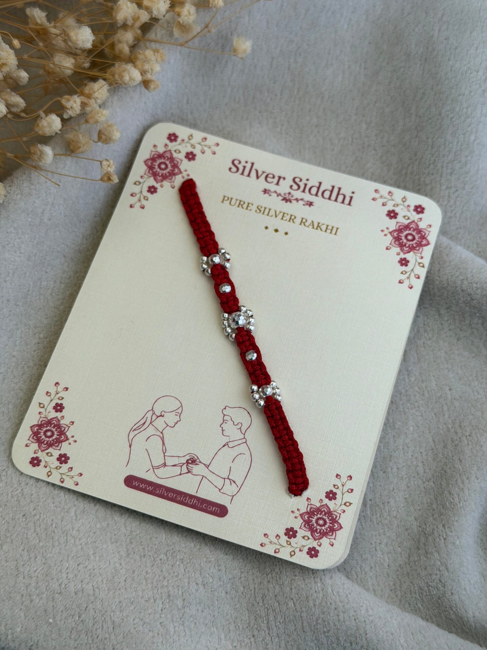 Floral Red Silver Rakhi - Image 2