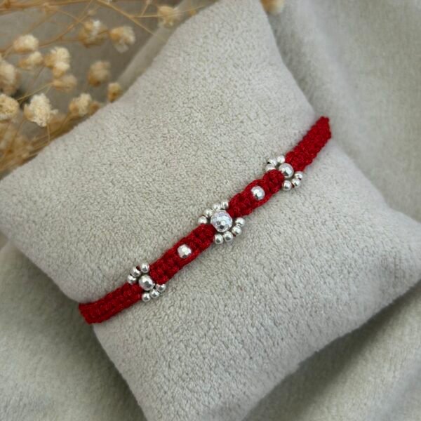 Floral Red Silver Rakhi