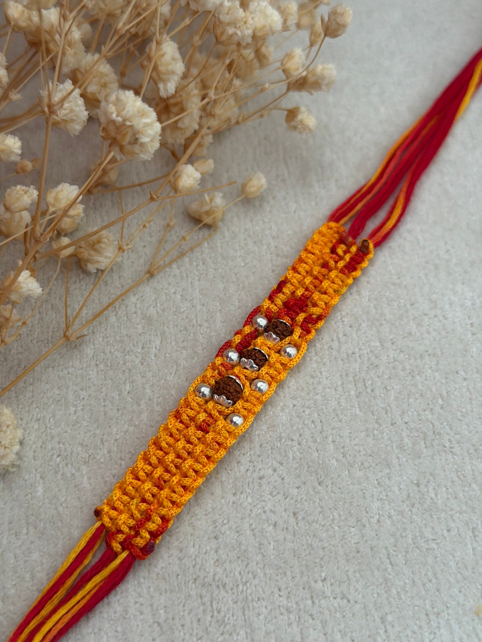 3 Rudraksha wide strip moli silver rakhi - Image 4
