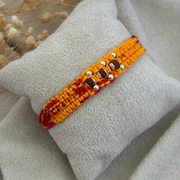 Silver Rudraksha rakhi wide strip moli