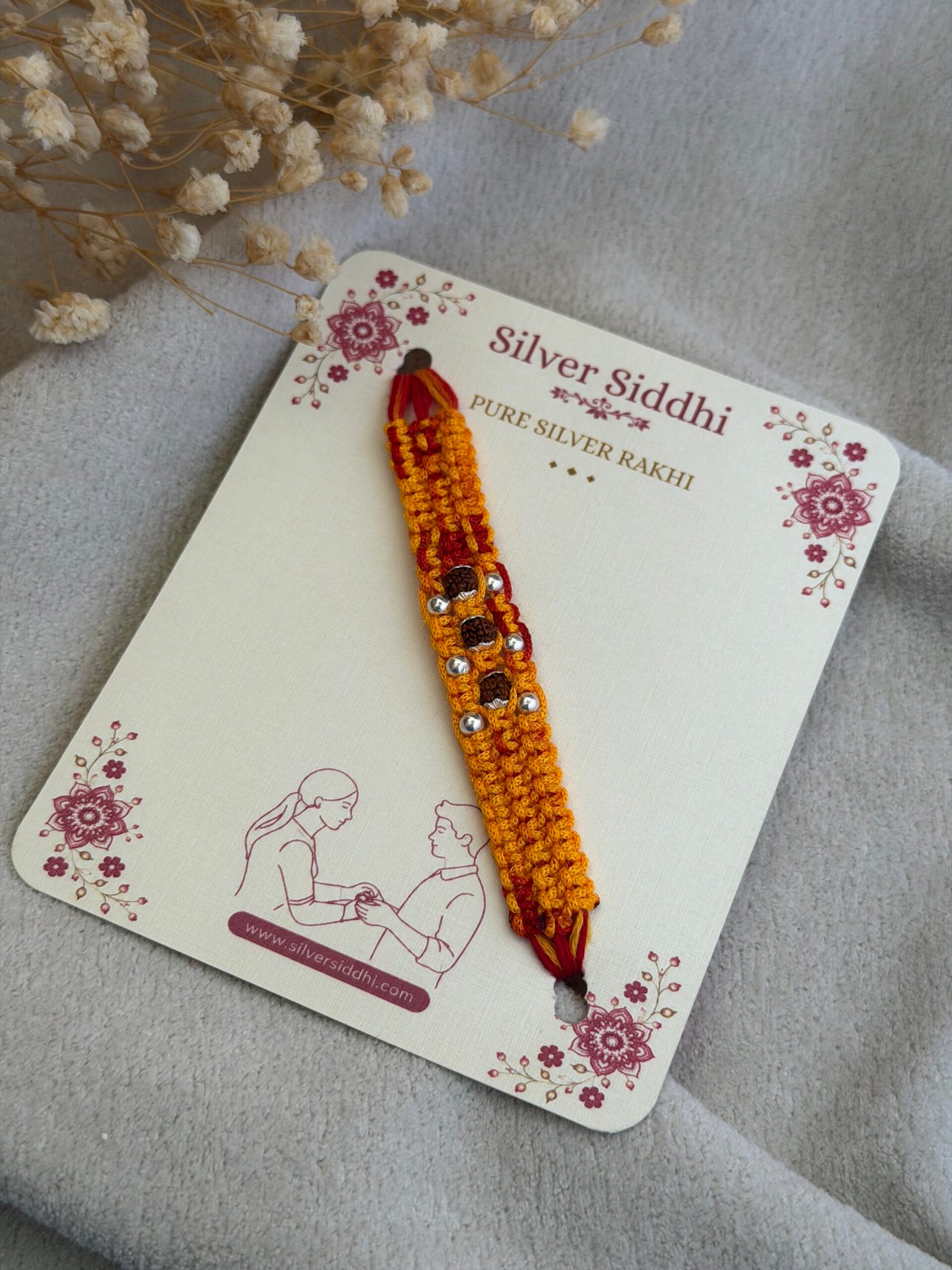 3 Rudraksha wide strip moli silver rakhi - Image 3