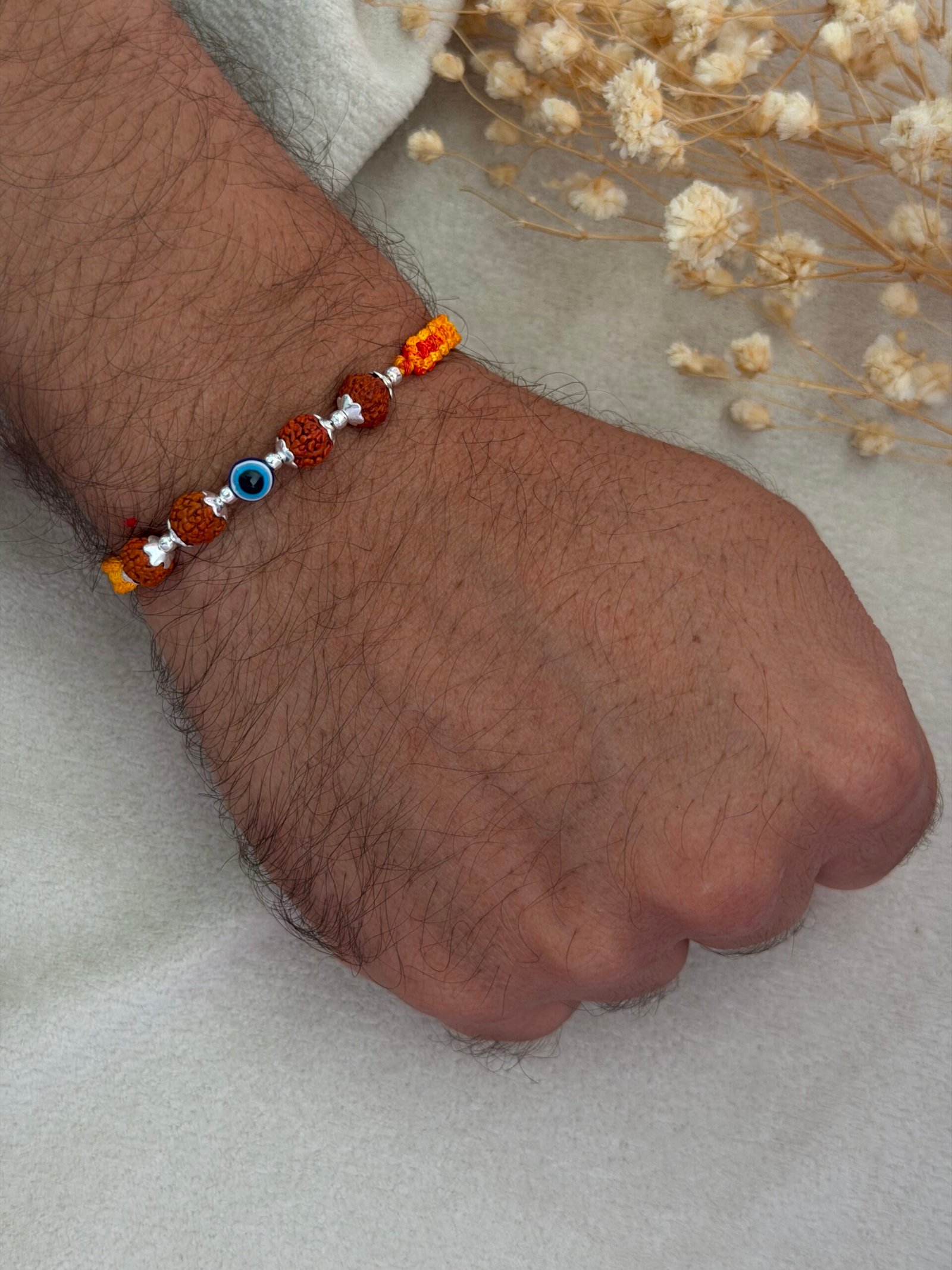 Rudraksha Evil eye silver rakhi - Image 2
