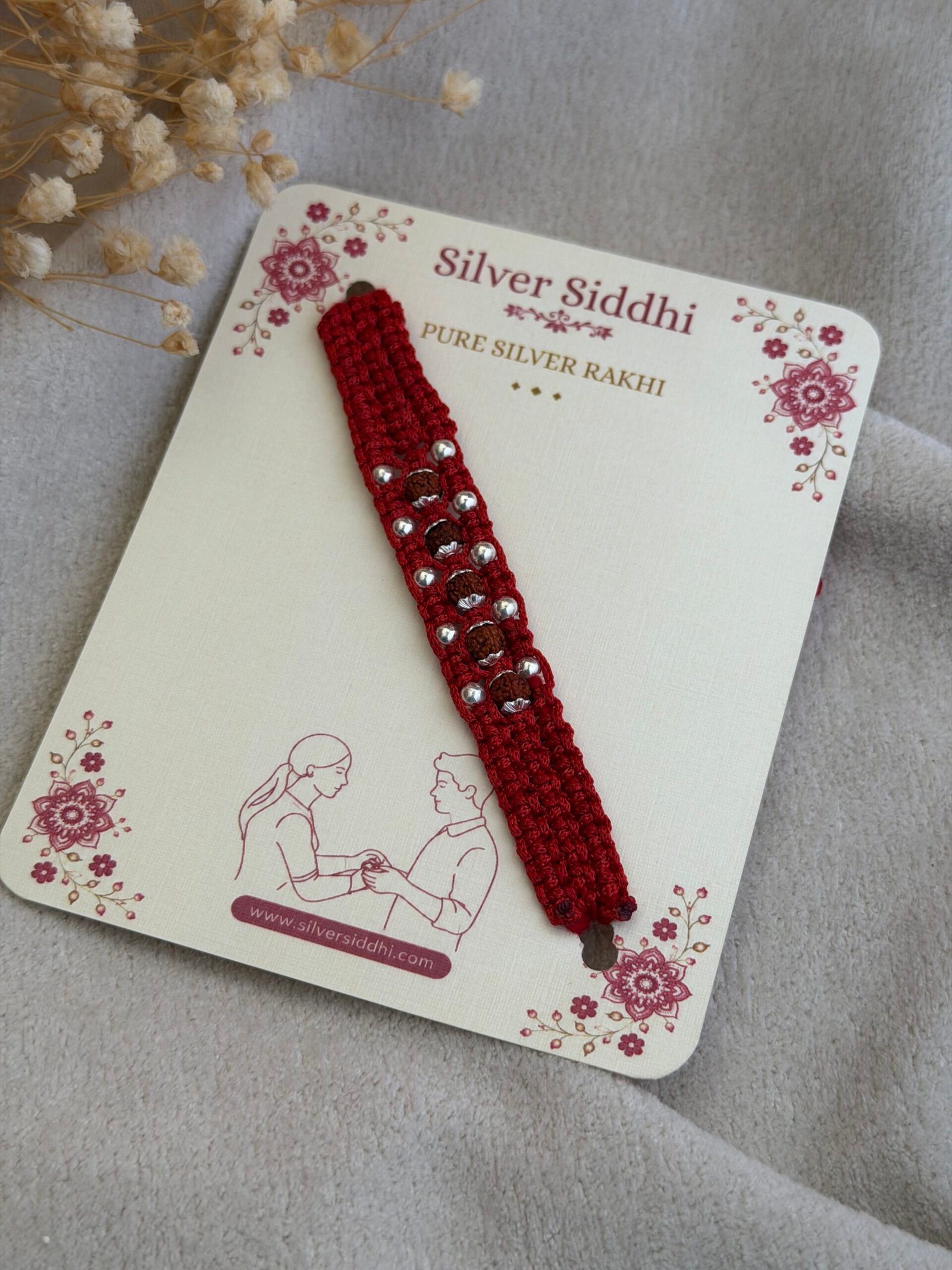 5 rudraksha wide strip moli silver rakhi - Image 3