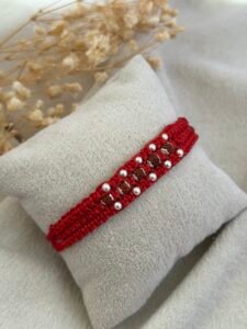 5 rudraksha wide strip moli silver rakhi
