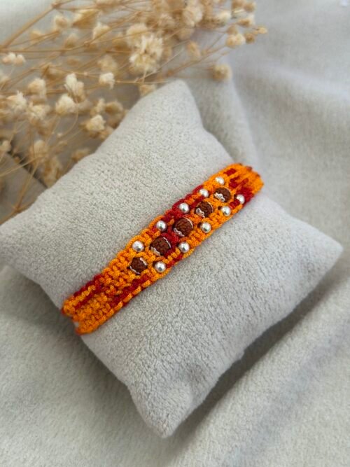 5 rudraksha wide strip red silver rakhi