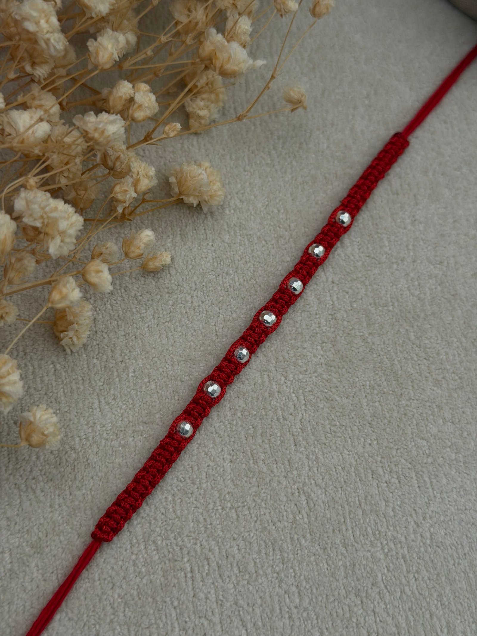 7 diamond cut beads red siver rakhi - Image 4