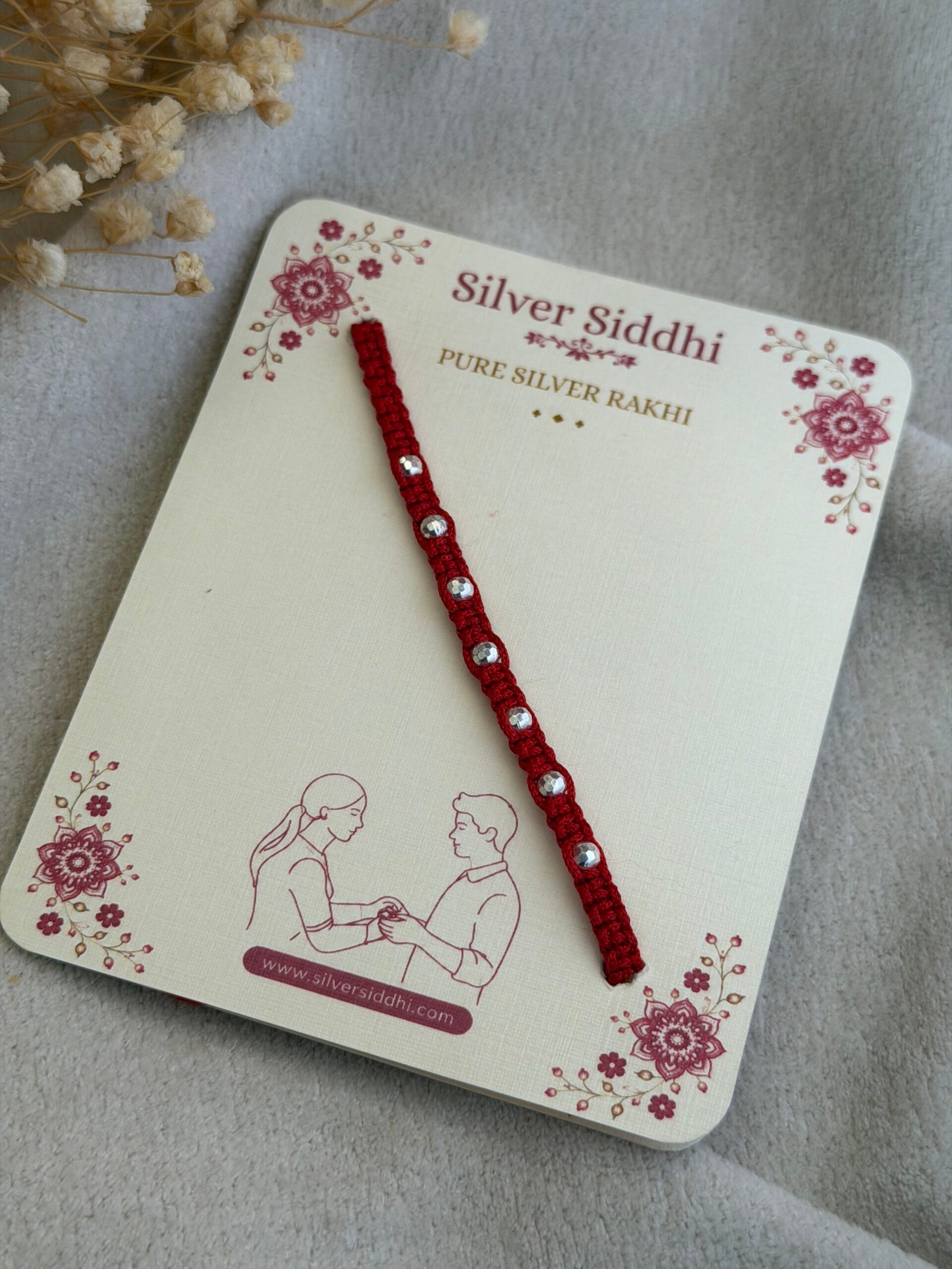 7 diamond cut beads red siver rakhi - Image 3