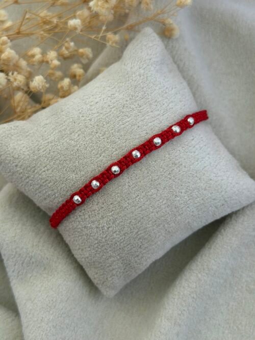 7 diamond cut beads red siver rakhi