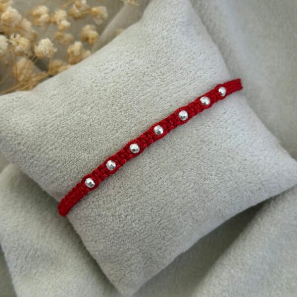 7 diamond cut beads red siver rakhi