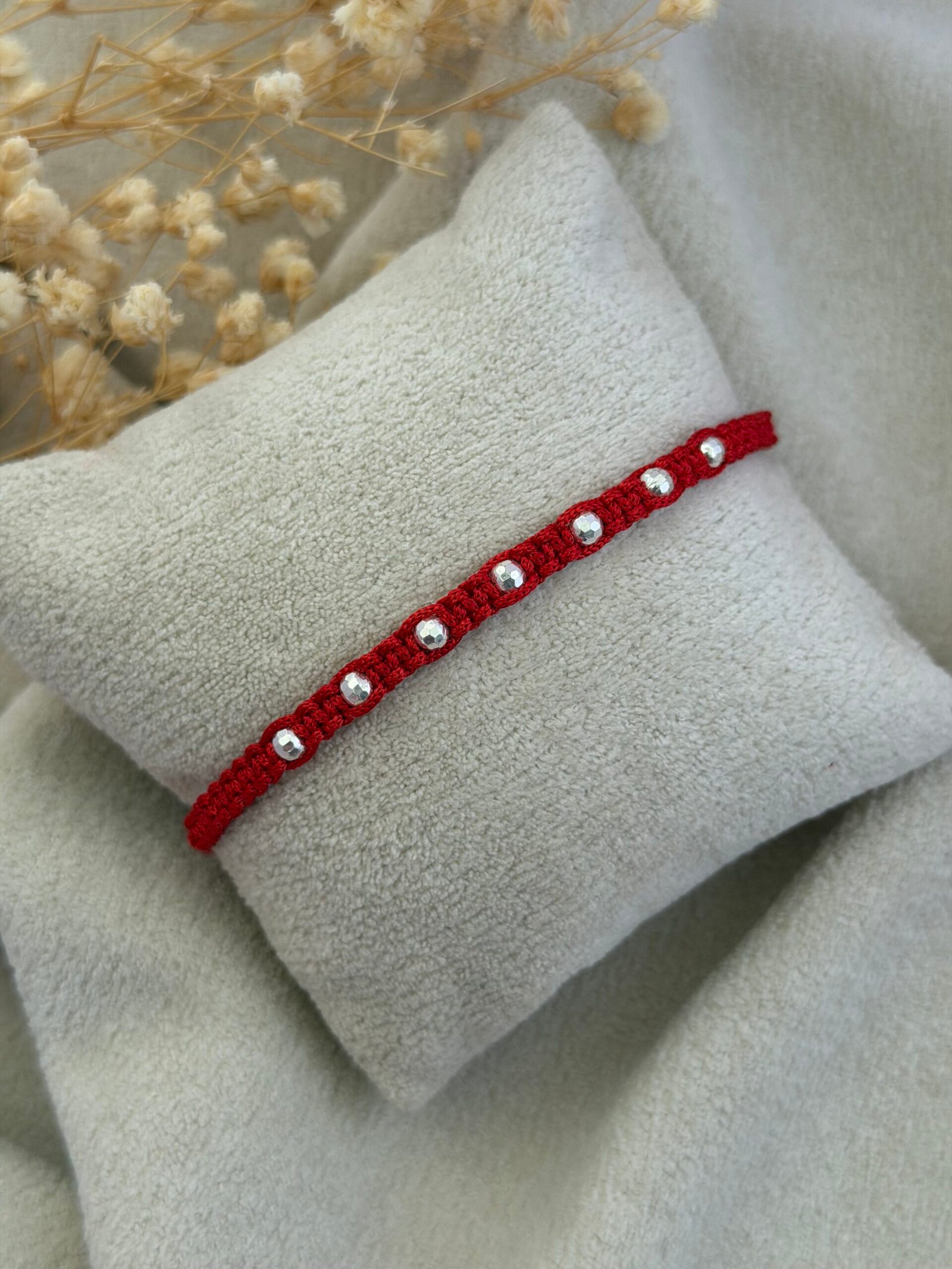 7 diamond cut beads red siver rakhi