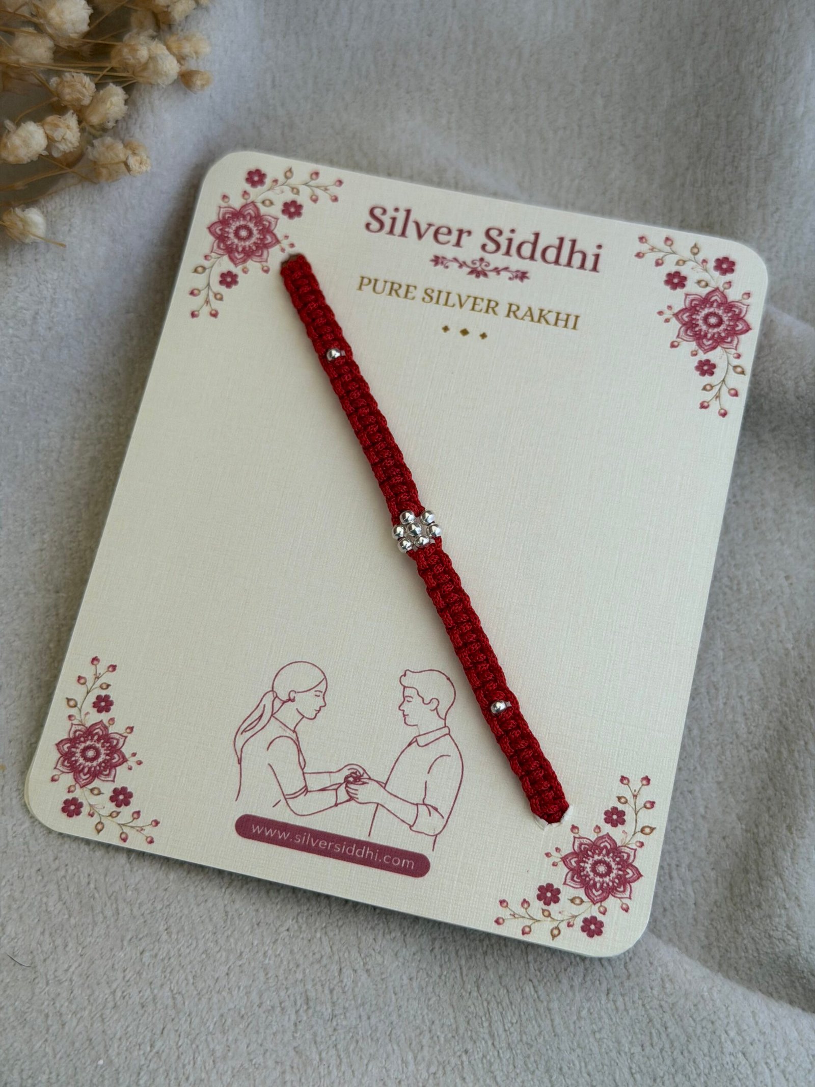 floral red silver rakhi - Image 3