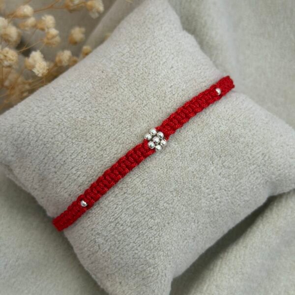 Floral red silver rakhi