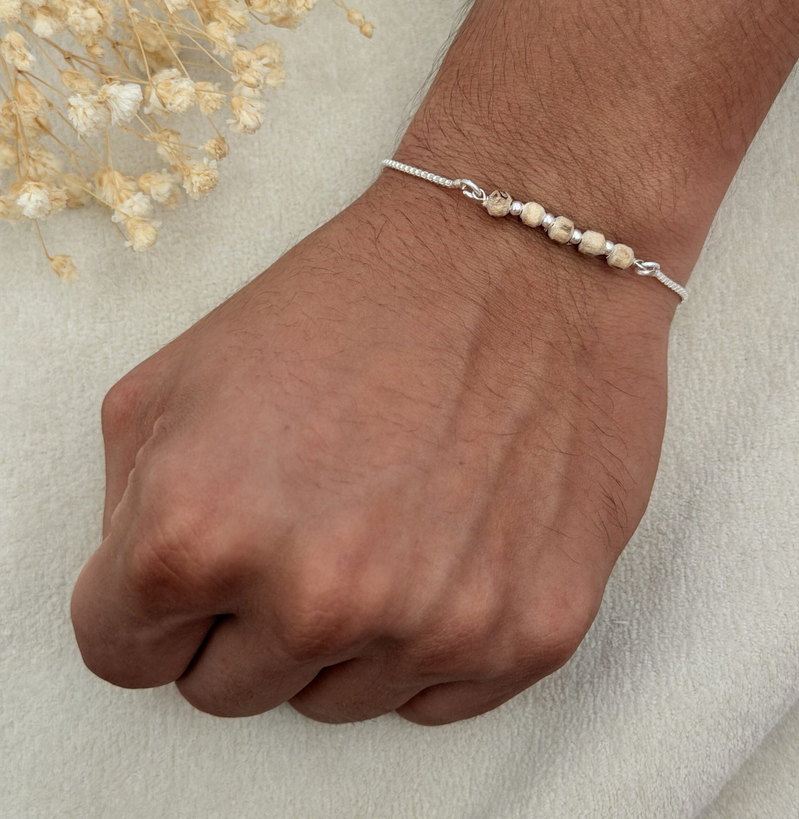 Tulsi Beads Silver Chain Rakhi - Image 2