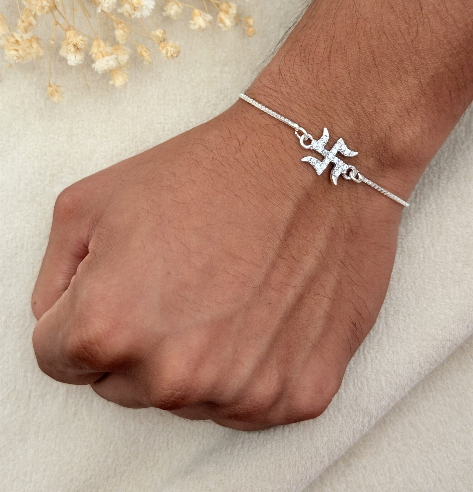 Swastik Silver Chain Rakhi - Image 2
