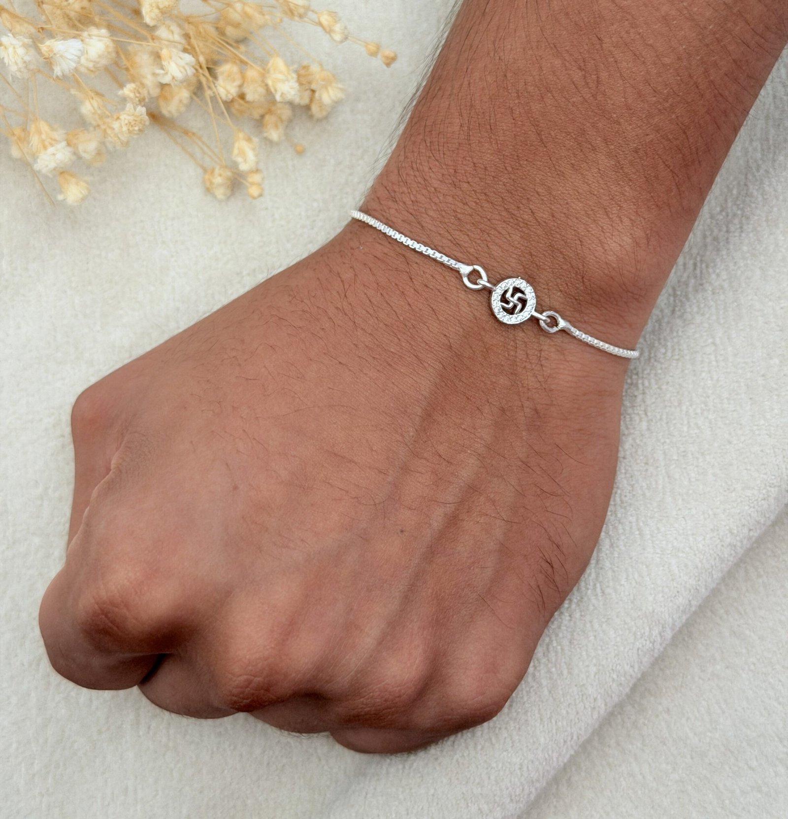 Swastik Silver Chain Rakhi - Image 2