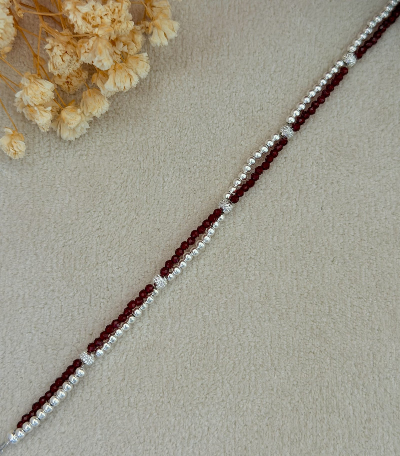 Silver ball & Red beads bracelet - Image 2