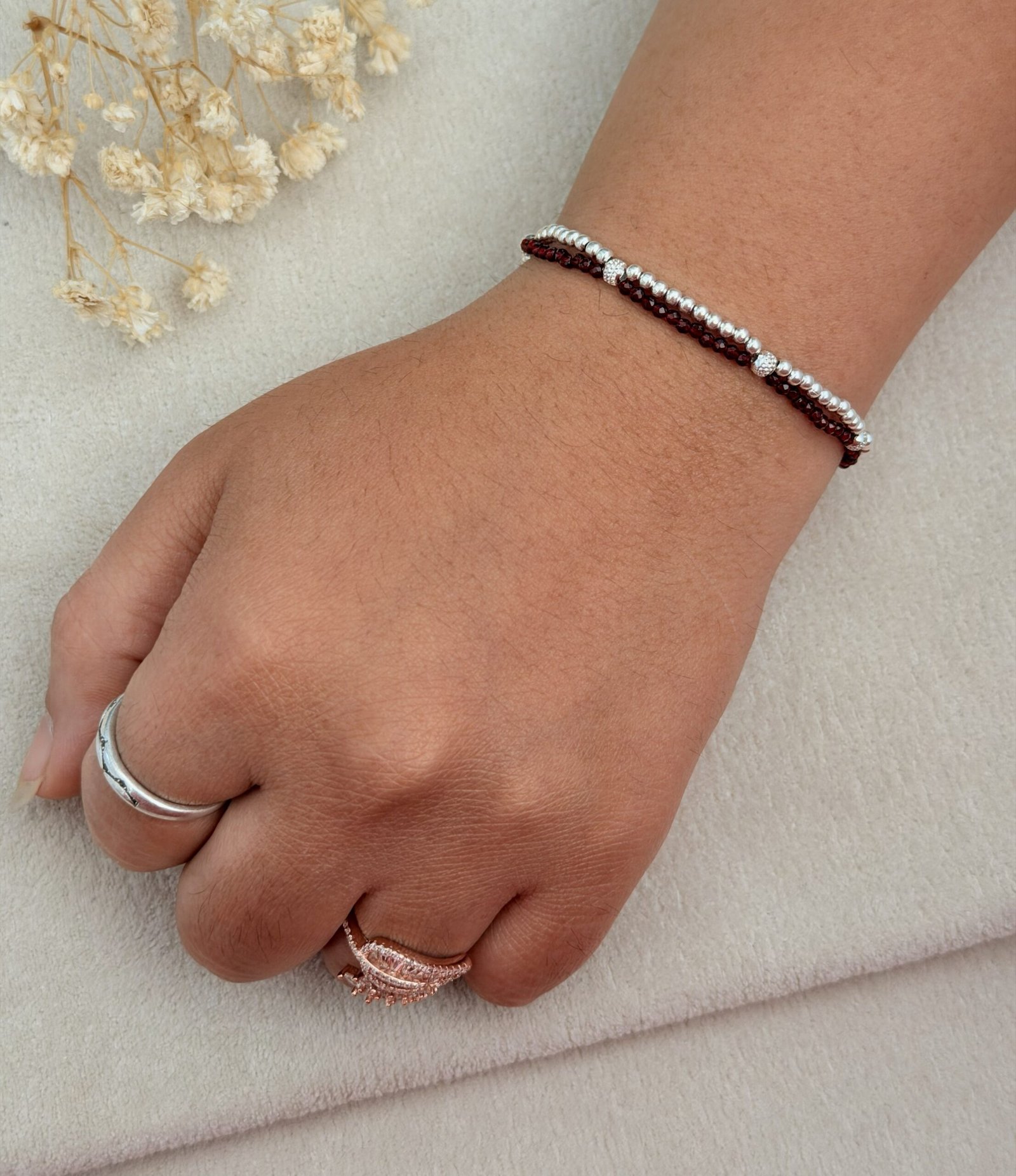 Silver ball & Red beads bracelet - Image 3