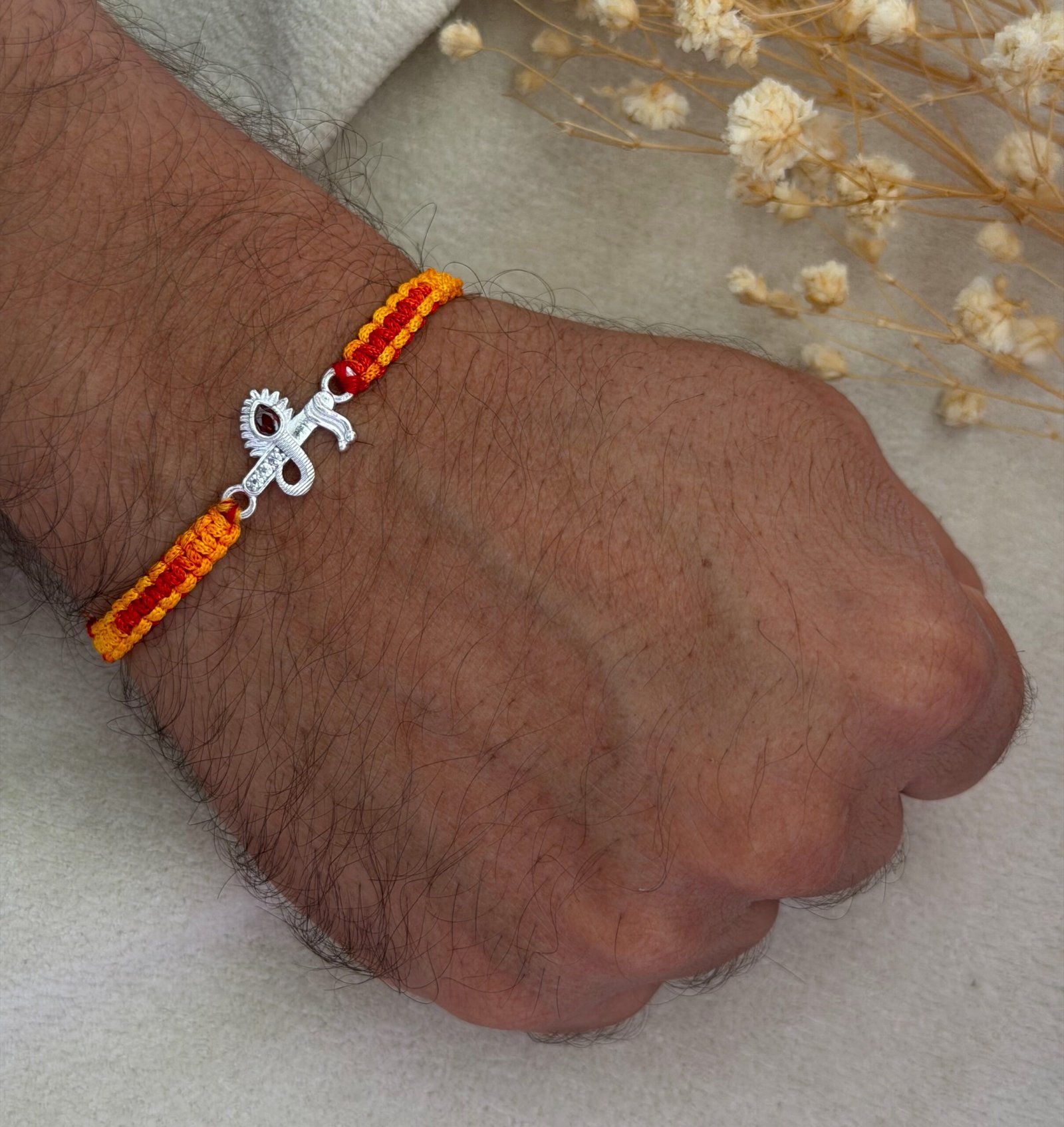 Krishna flute silver rakhi - Image 2