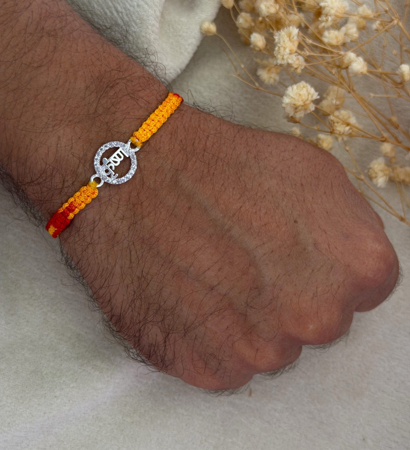 Krishna micro stone silver rakhi - Image 2