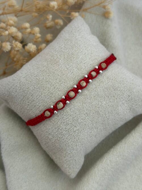 Tulsi beads red silver rakhi