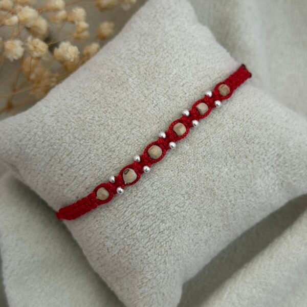 Tulsi beads red silver rakhi