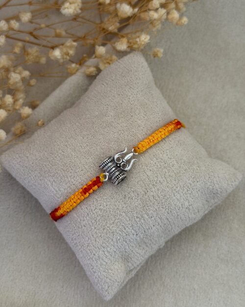 Oxidised trishool damru silver rakhi