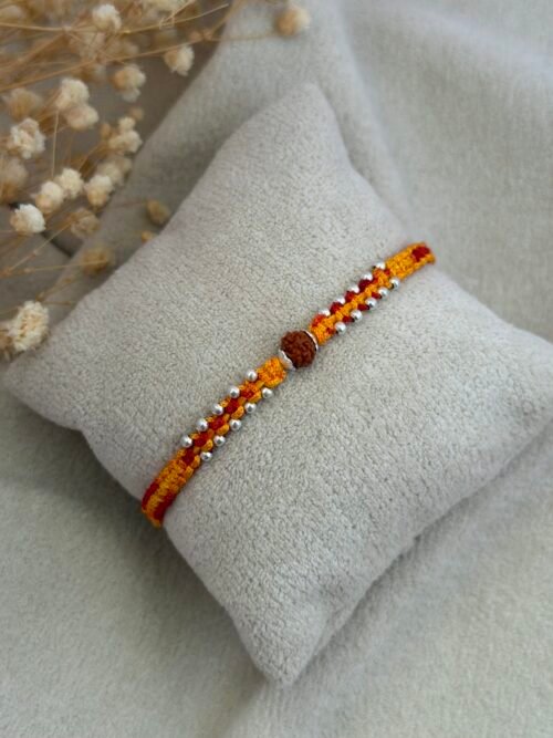 Single 20 ball rudraksha silver rakhi
