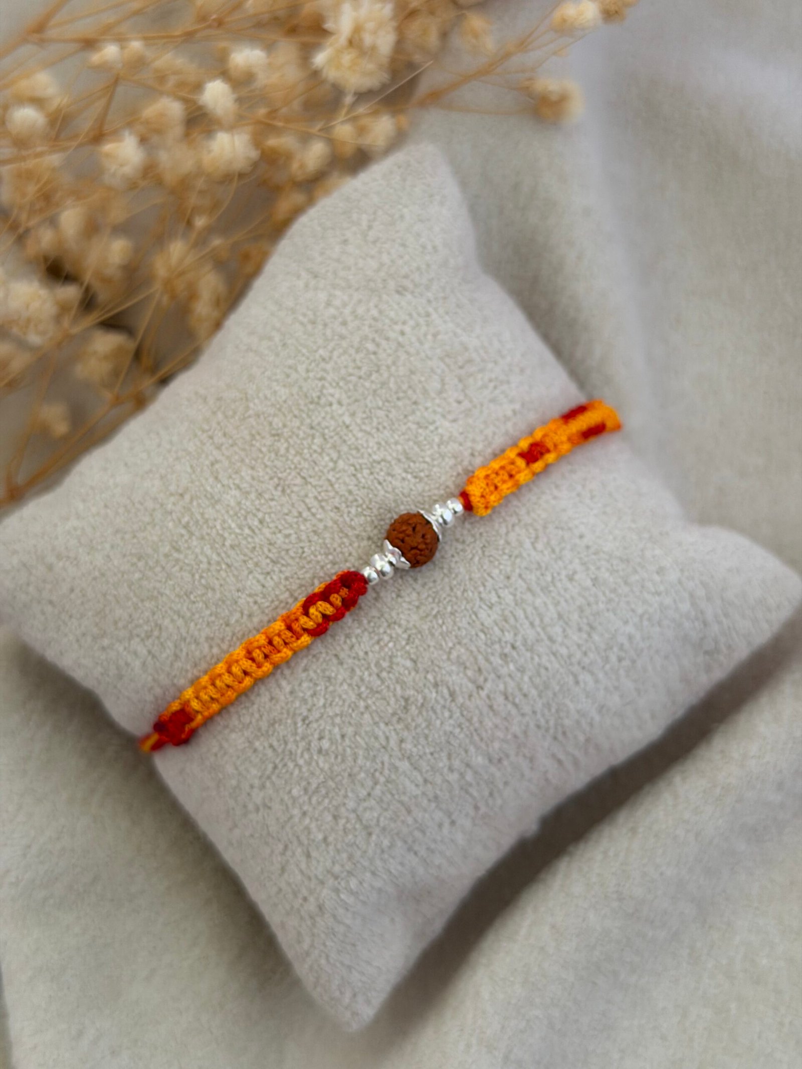 Single rudraksha moli silver rakhi