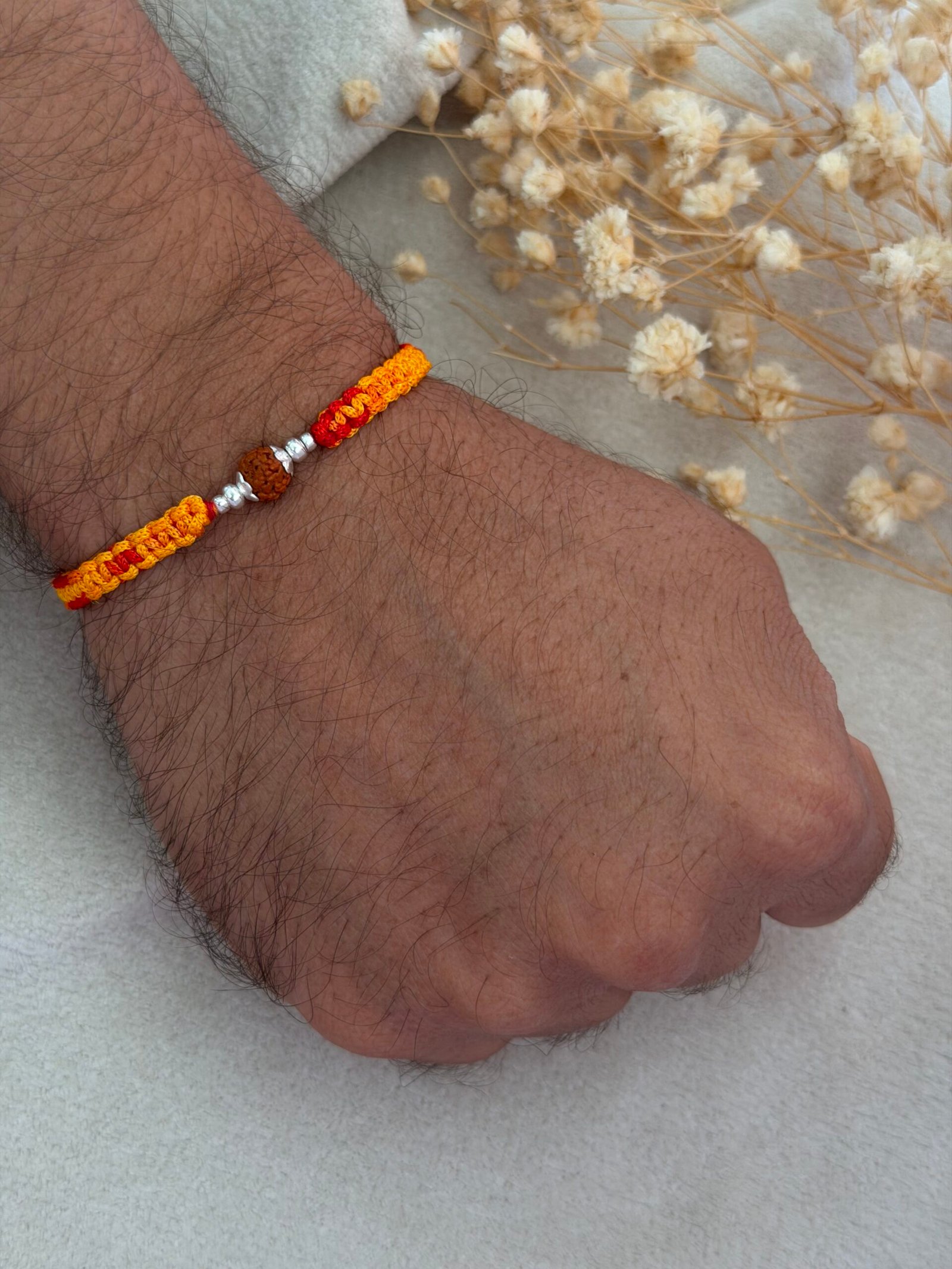 Single rudraksha moli silver rakhi - Image 2