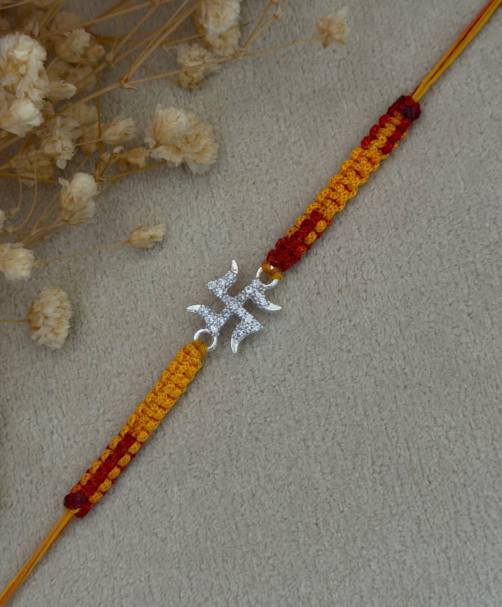 Swastik micro stone silver rakhi - Image 4